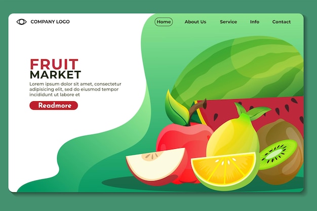 Modello di pagina di destinazione del sito Web del mercato della frutta per siti Web o app Design moderno
