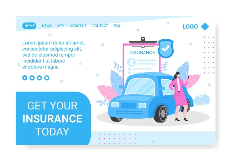 Vettore modello di pagina di destinazione dell'assicurazione auto illustrazione di design piatto modificabile di sfondo quadrato adatto per social media, biglietti di auguri e annunci internet sul web