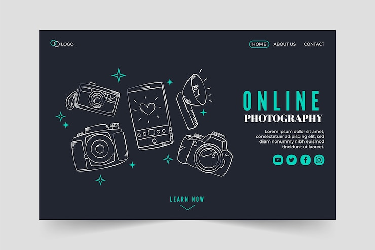 Vettore modello di pagina di destinazione della fotografia online
