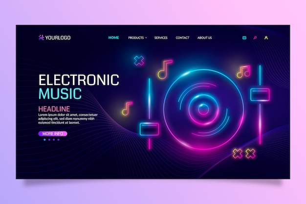 Modello di pagina di destinazione della musica elettronica sfumata