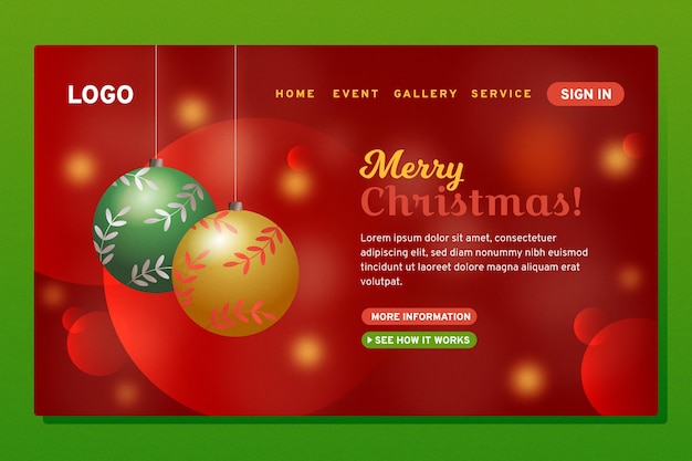 Modello di pagina di destinazione delle palle di Natale sfocate