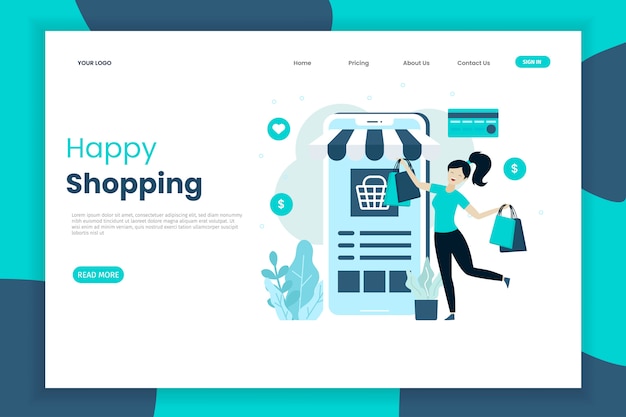 Modello di pagina di destinazione dello shopping felice