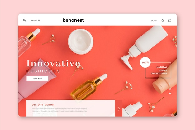 Modello di pagina di destinazione di cosmetici naturali