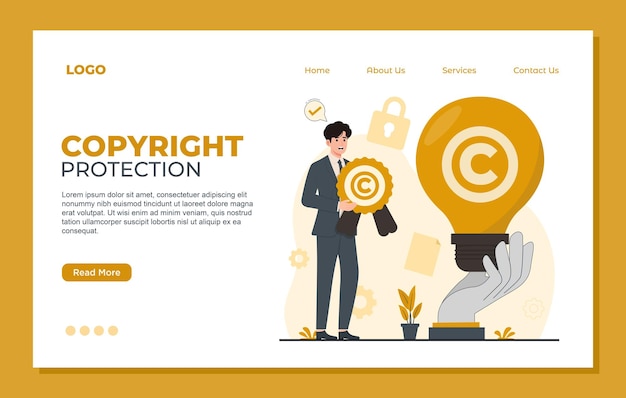 Modello di pagina di destinazione di proprietà intellettuale Concetto vettoriale di copyright Illustrazione di copyright