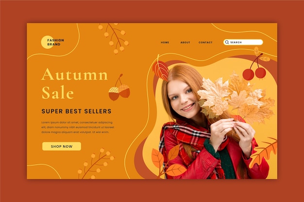 Modello di pagina di destinazione di vendita autunnale con foto