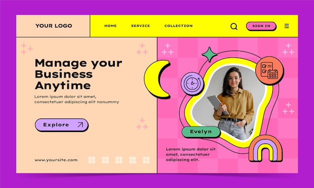 Modello di pagina di destinazione neo-brutalismo disegnato a mano