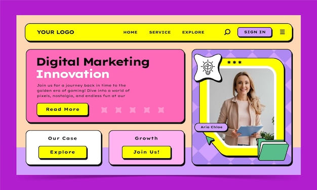 Modello di pagina di destinazione neo-brutalismo disegnato a mano