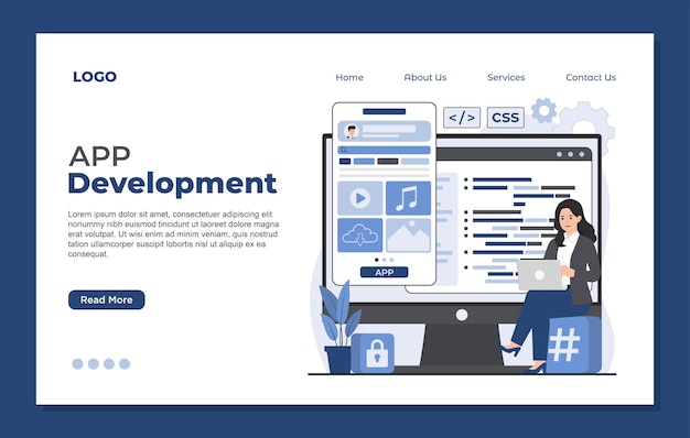 Modello di pagina di destinazione per servizi di concetto di sviluppo di applicazioni mobili che offrono innovazioni