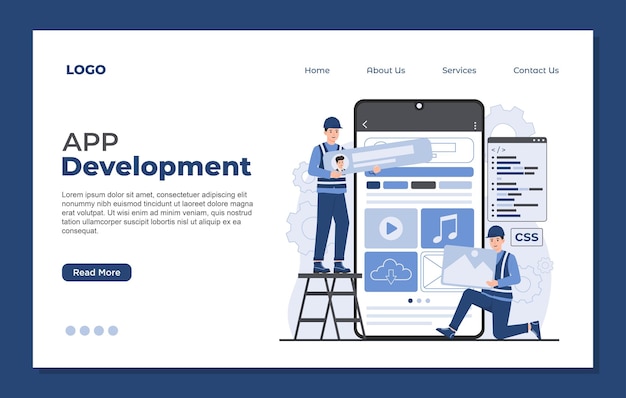Modello di pagina di destinazione per servizi di concetto di sviluppo di applicazioni mobili che offrono innovazioni
