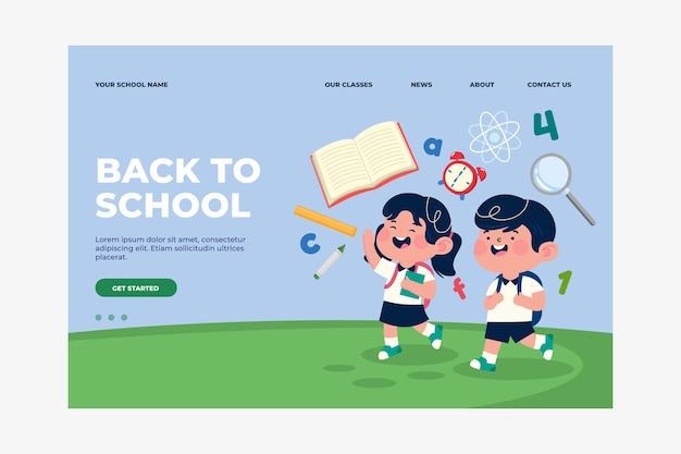 Modello di pagina di destinazione piatta per il ritorno a scuola