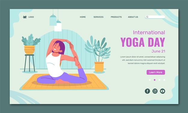 Modello di pagina di destinazione piatta per la Giornata internazionale dello yoga