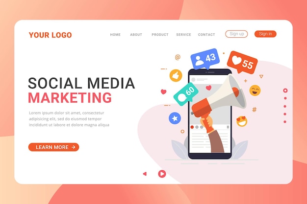 Modello di pagina di destinazione social media influencer design concept