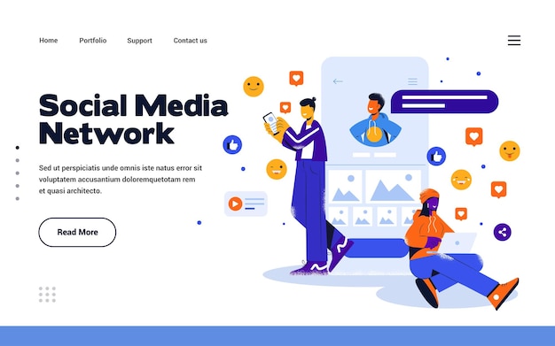Modello di pagina di destinazione Social network in stile design piatto