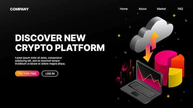Modello di pagina Web di destinazione oscura per piattaforma Crypto