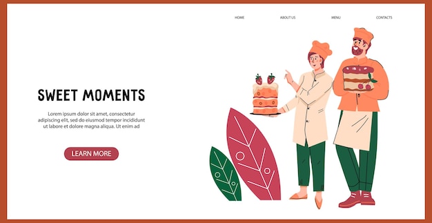 Modello di pagina web di pasticceria o pasticceria vettore piatto Banner Web per la vendita di prodotti di pasticceria