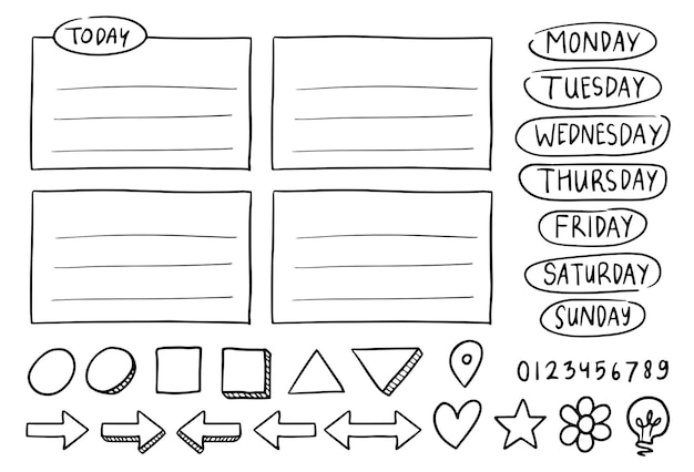 modello di pianificatore diario proiettile disegnato a mano