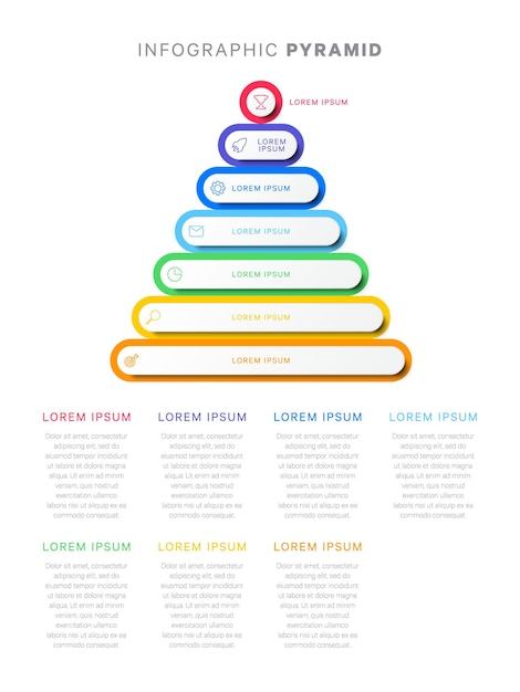 Modello di piramide infografica layout di progettazione di sette passaggi multicolore semplice