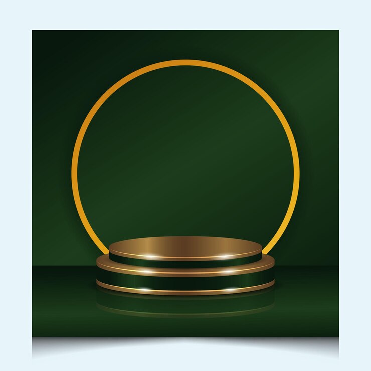 Modello di podio 3D Green Gold line con sfondo verde per la visualizzazione del prodotto