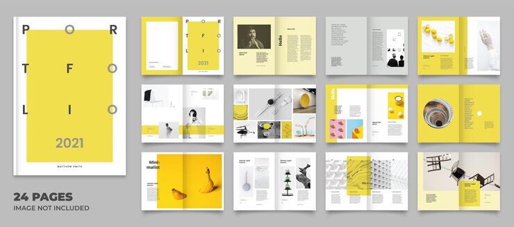 Modello di portfolio 2021 Colore dell'anno con illuminante di un giallo vivace e un grigio neutro