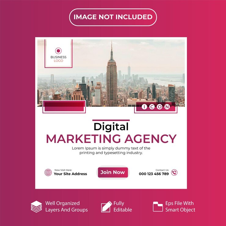 Vettore modello di post design per social media dell'agenzia di marketing digitale vector