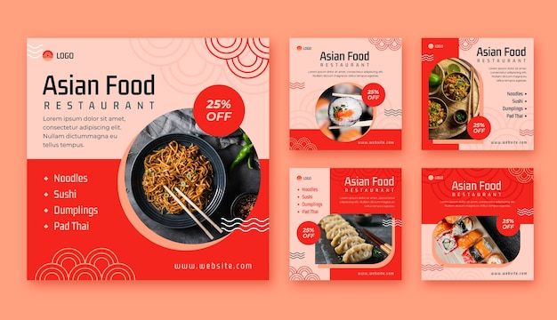 Modello di post di instagram cibo asiatico design piatto