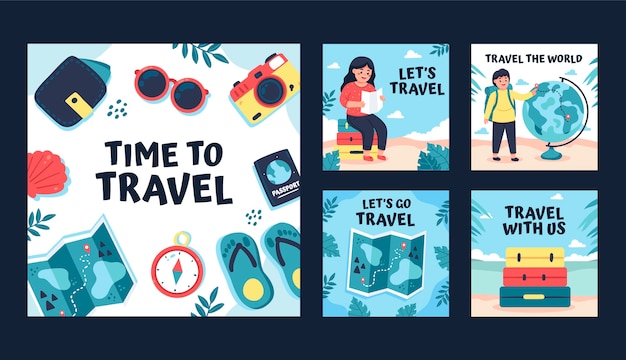 Modello di post di instagram del concetto di viaggio disegnato a mano