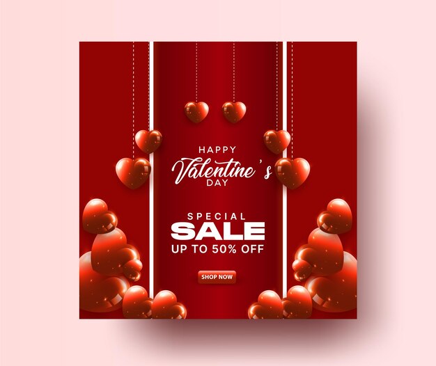 Modello di post di vendita speciale per il giorno di San Valentino o modello di post di Instagram per il giorno dei San Valentino