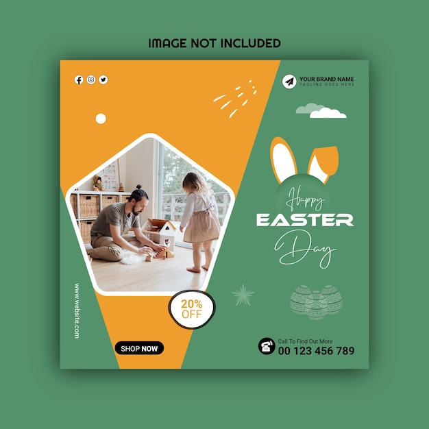 Modello di post instagram di felice giorno di pasqua