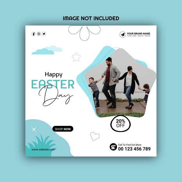 Modello di post instagram di felice giorno di pasqua