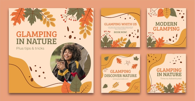 Modello di post instagram glamping design piatto