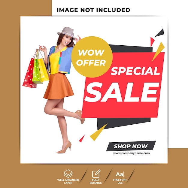 Modello di post instagram per lo shopping di moda donna, modello di banner di sconto, modello di post sui social media