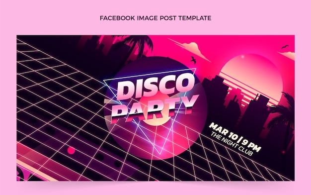 Modello di post su facebook per feste in discoteca vaporwave retrò sfumato