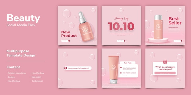 Modello di post sui social media di bellezza e cosmetici