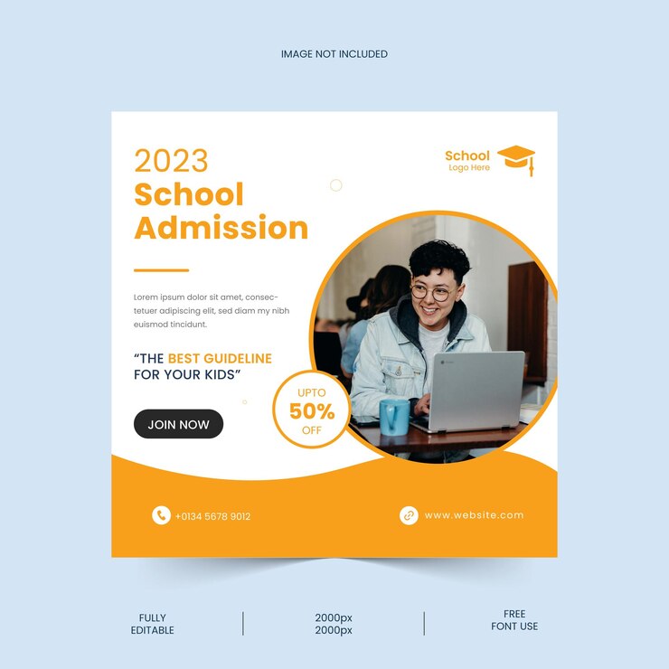 Modello di post sui social media e banner web di marketing per l'ammissione alla scuola AI EPS gratuito