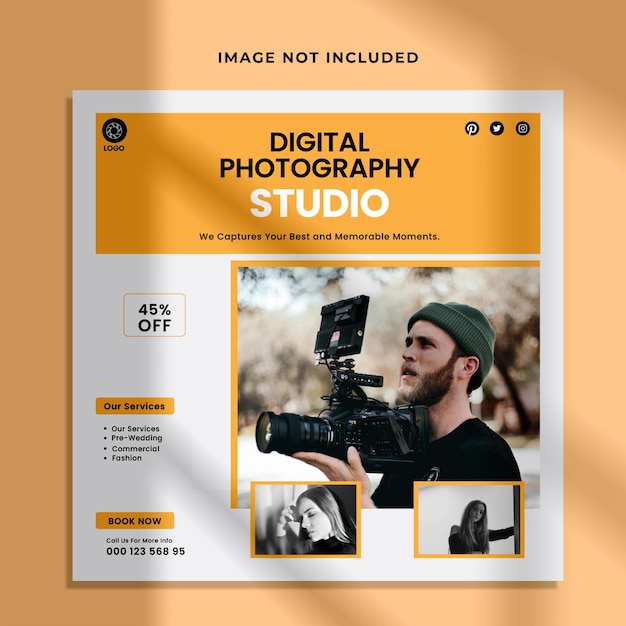 Modello di post sui social media e banner web per servizi di fotografia digitale Vettore Premium