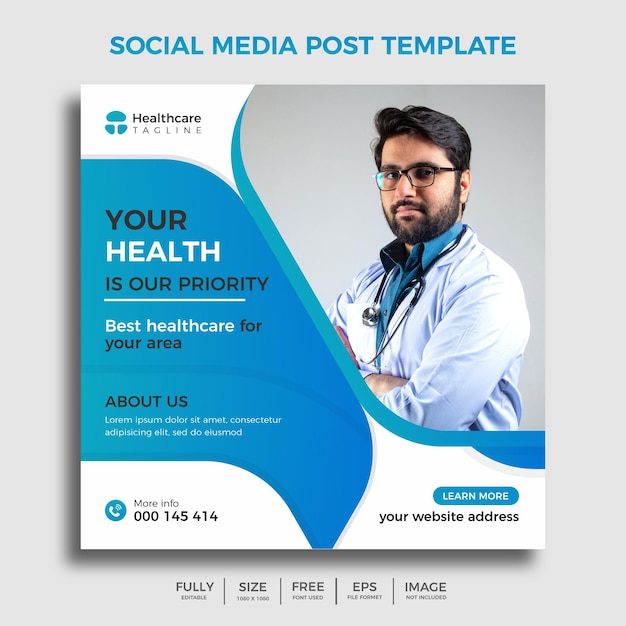 Modello di post sui social media medici Modello di banner sanitario per i social media Banner quadrato medico