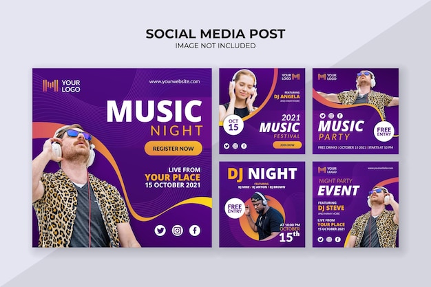 Modello di post sui social media per eventi musicali