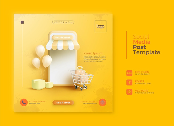 Vettore modello di post sui social media per lo shopping online disegno vettoriale premium 3d