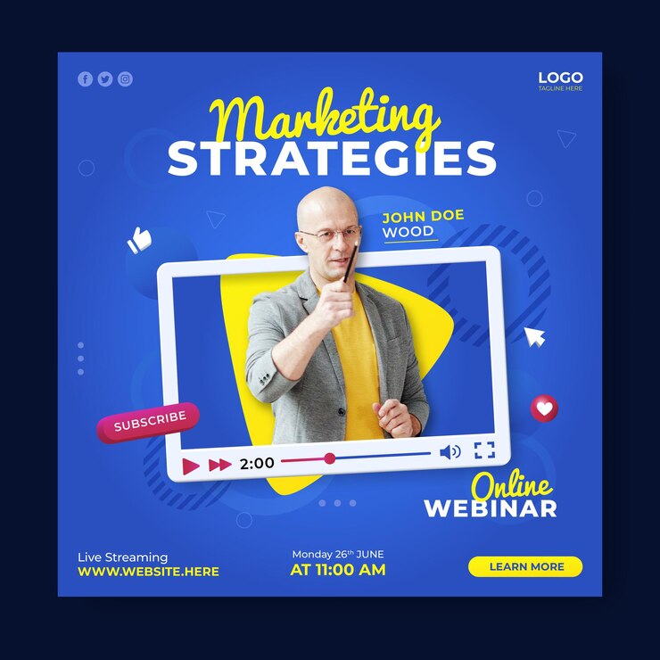 Vettore modello di post sui social media per webinar sulle strategie di marketing