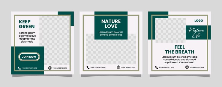 Vettore modello di post sui social media verde minimalista con salva la terra