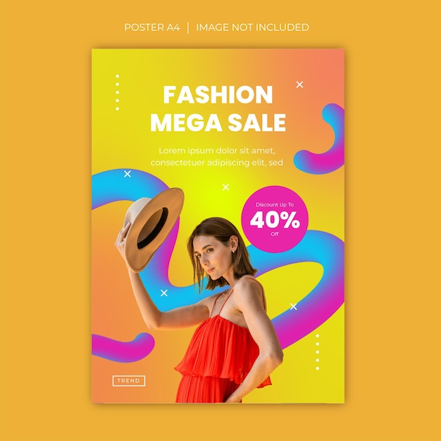 Modello di poster A4 di vendita di moda gradiente con sfondo fluido astratto e colori vivaci 5