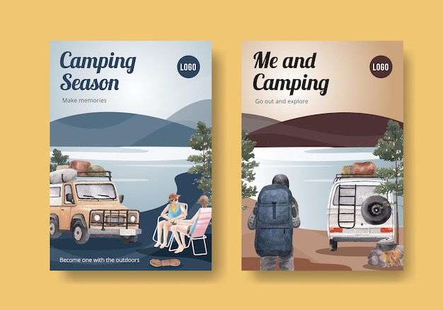 Modello di poster con concetto di camper felice