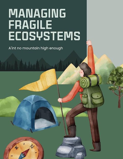 Modello di poster con stile acquerello di concetto di giornata di montagna internazionale