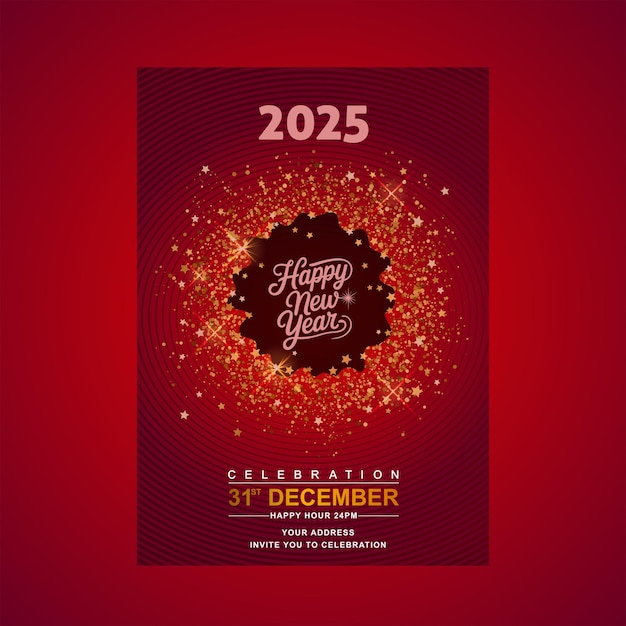Modello di poster di buon anno con sfondo illustrato