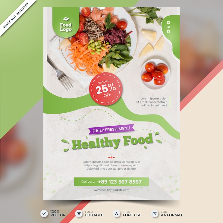 Modello di poster di cibo sano con foto