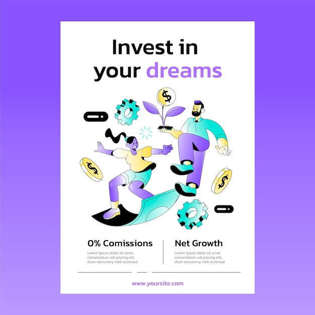 Modello di poster di investimento a gradiente disegnato a mano