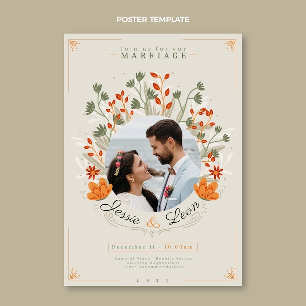 Modello di poster di matrimonio disegnato a mano