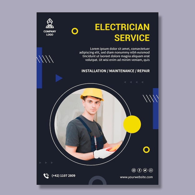 Modello di poster di servizio elettricista