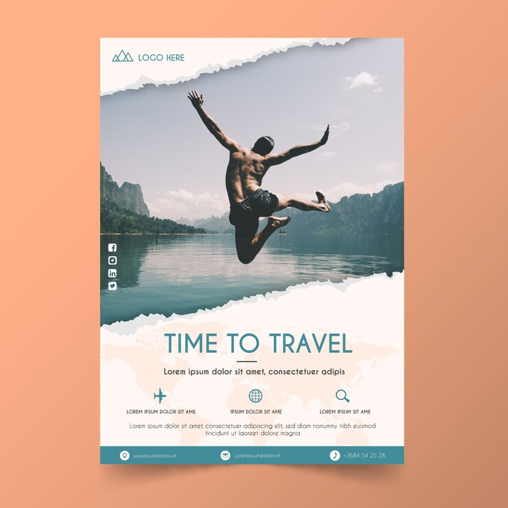 Vettore modello di poster di viaggio con foto