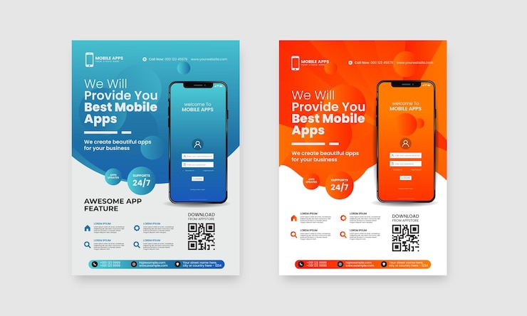 Vettore modello di poster per app mobile